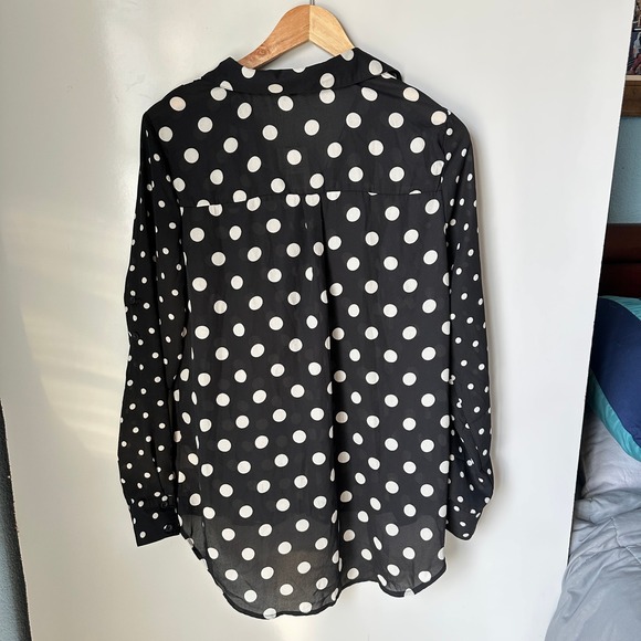 My Michelle Blouse Black/White Polka Dot Button Down Classic Office Large‎ NWT - Picture 6 of 12
